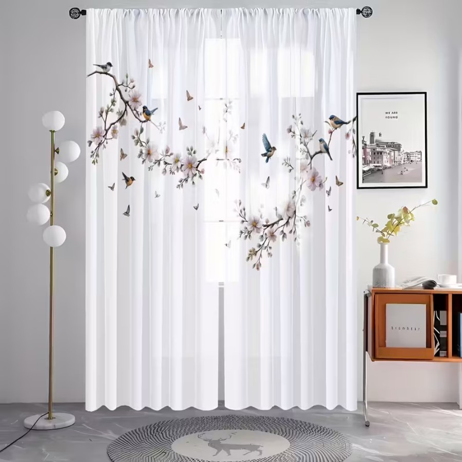 2PCS 디지털 프린트 시스루 커튼, 꽃 새 나비 자연 - Garden Camera 리뷰 및 가격